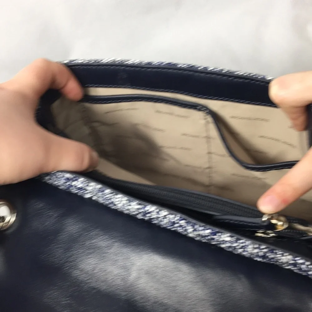 Michael Kors Navy Blue and White Tweed Flap Bag Crossbody Purse Like-NEW